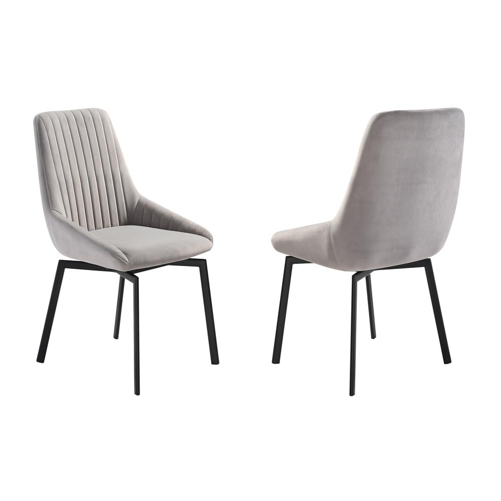 Swivel Upholstered Dining Chair in Gray Fabric with Black Metal Legs - Set of 2. Picture 1