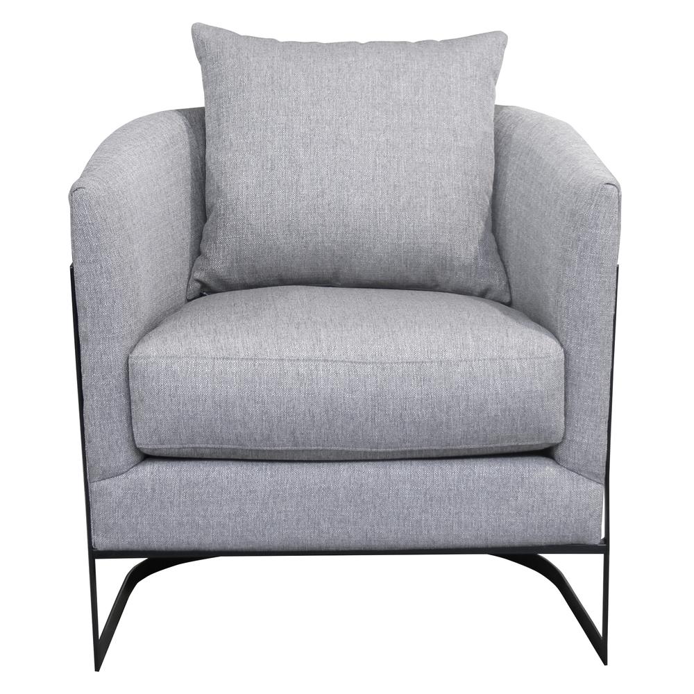 Armen Living Swan Contemporary Accent Chair with Black Iron Finish Grey Fabric. Picture 1