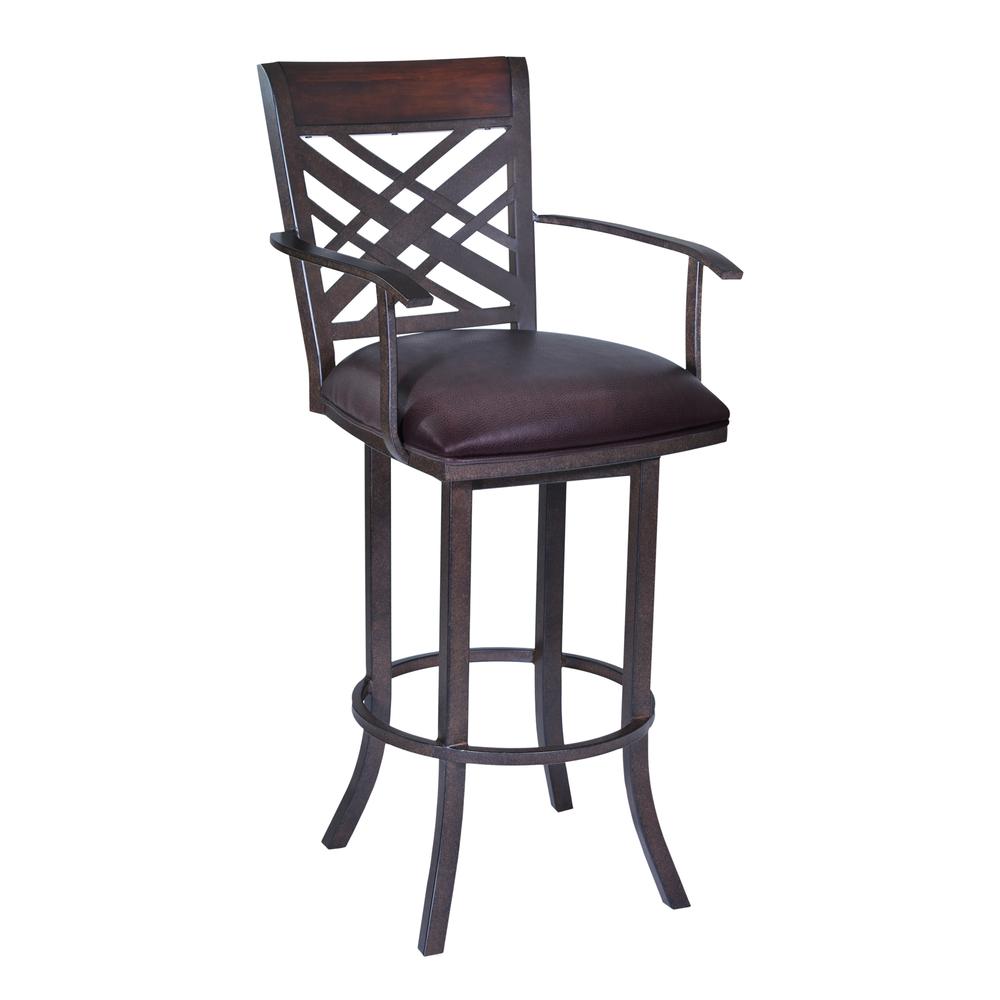 26" Arm Barstool in Auburn Bay finish with Brown Pu upholstery. Picture 1