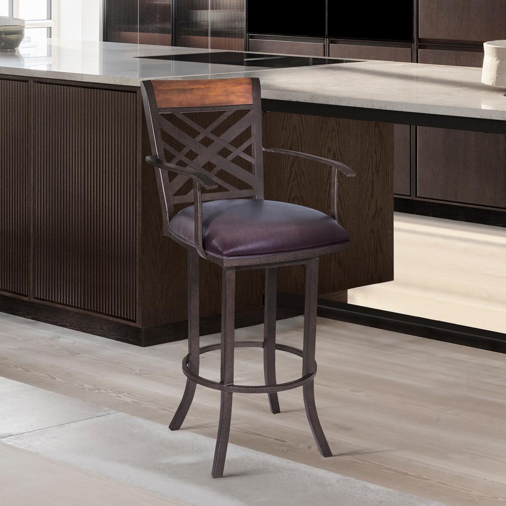 Tahiti  26" Arm Barstool in Auburn Bay finish with Brown Pu upholstery. Picture 5