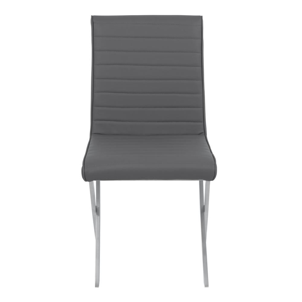 Armen Living Tempe Contemporary Dining Chair in Gray Faux Leather with Brushed Stainless Steel Finish - Set of 2. Picture 2