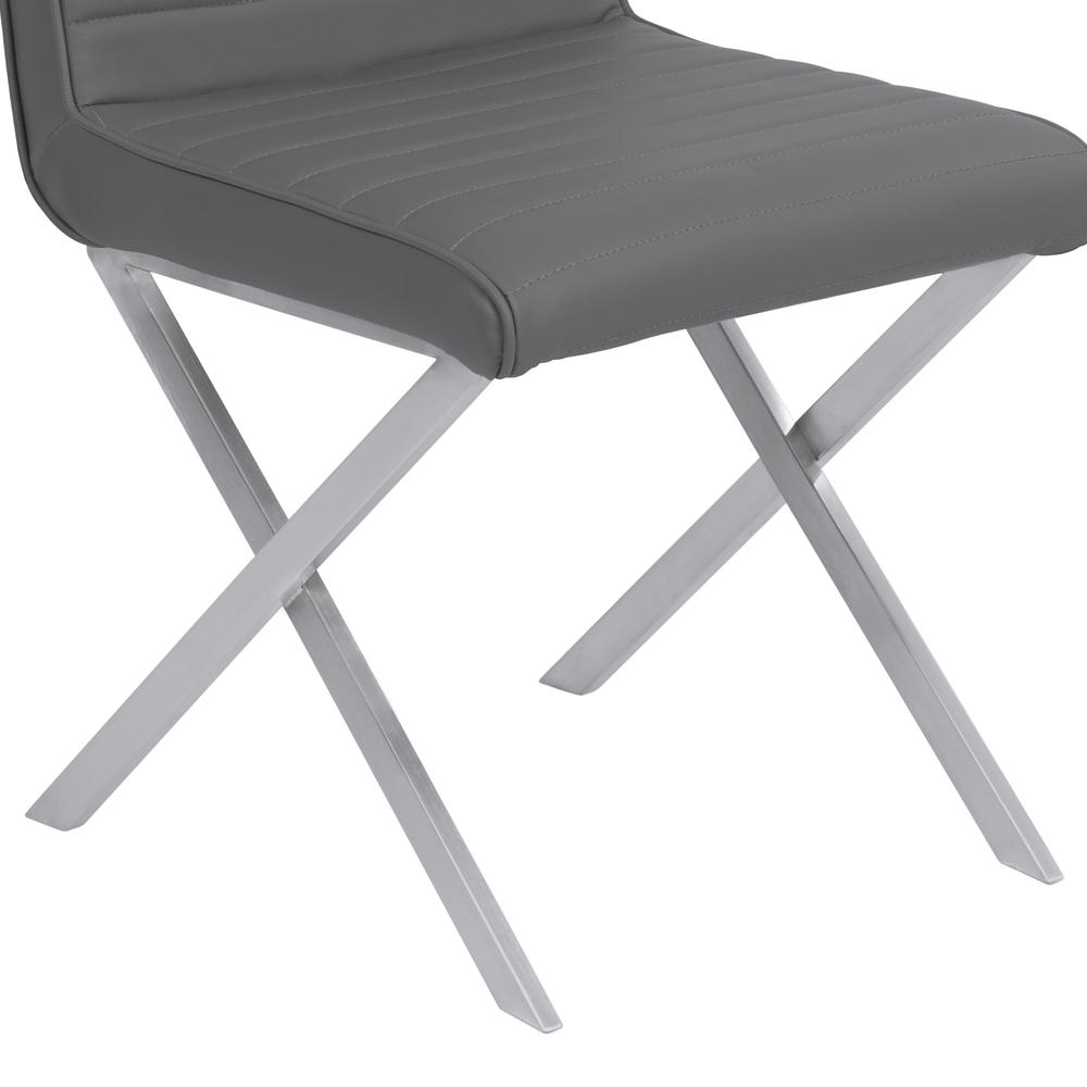 Contemporary Dining Chair in Gray Faux Leather - Brushed Stainless Steel Finish Set of 2. Picture 6
