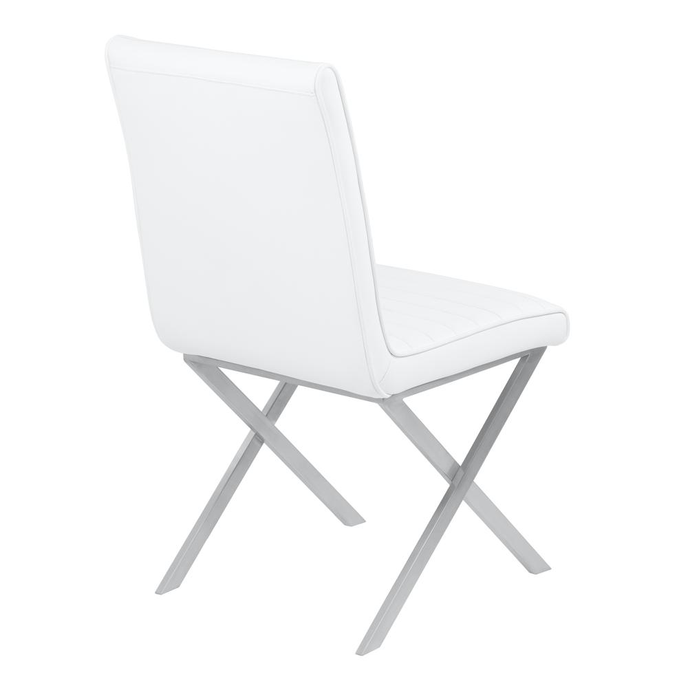 Armen Living Tempe Contemporary Dining Chair in White Faux Leather with Brushed Stainless Steel Finish - Set of 2. Picture 3