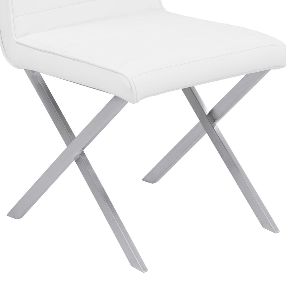 Contemporary Dining Chair in White Faux Leather with Brushed Stainless Steel Finish Set of 2. Picture 6