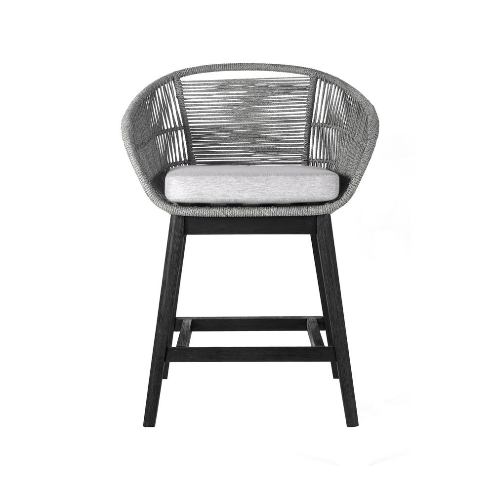 Counter Height Bar Stool in Black Brushed Wood with Grey Rope. Picture 1