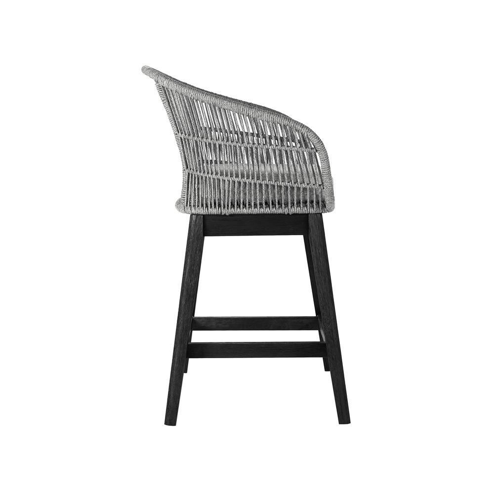 Counter Height Bar Stool in Black Brushed Wood with Grey Rope. Picture 2