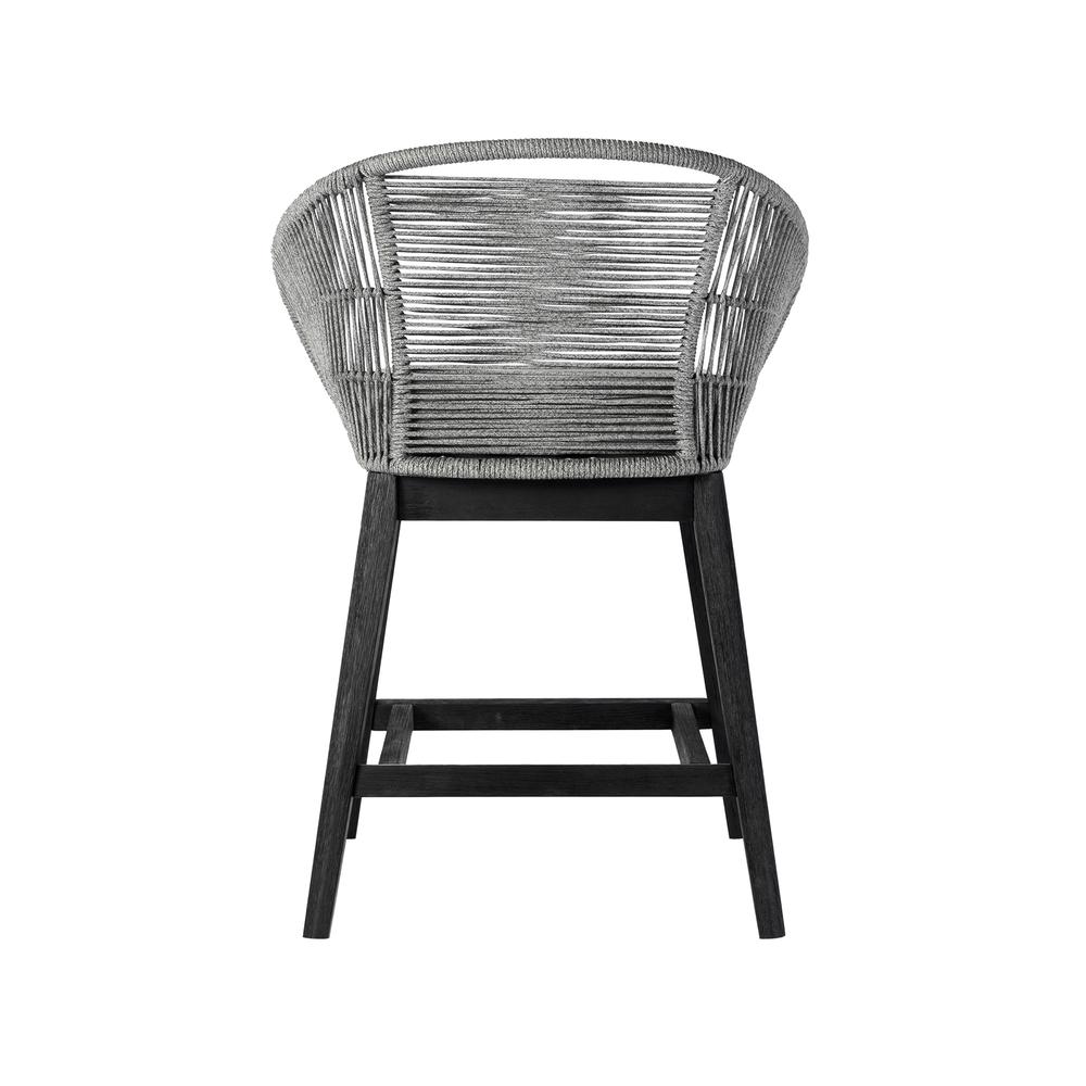 Counter Height Bar Stool in Black Brushed Wood with Grey Rope. Picture 3