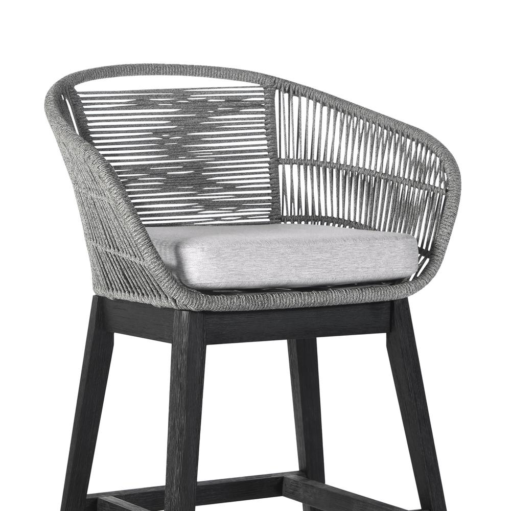 Counter Height Bar Stool in Black Brushed Wood with Grey Rope. Picture 4