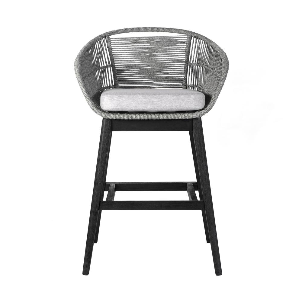 Bar Height Bar Stool in Black Brushed Wood with Grey Rope. Picture 1