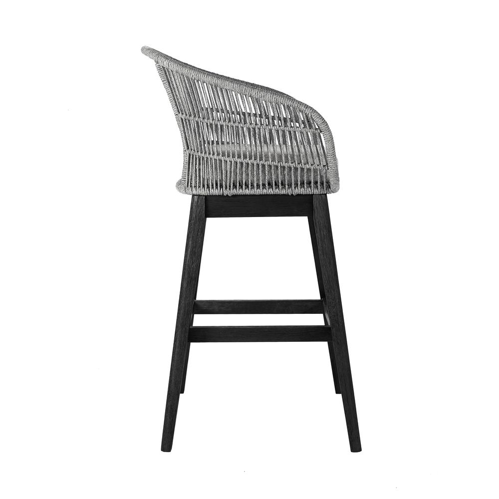 Bar Height Bar Stool in Black Brushed Wood with Grey Rope. Picture 2