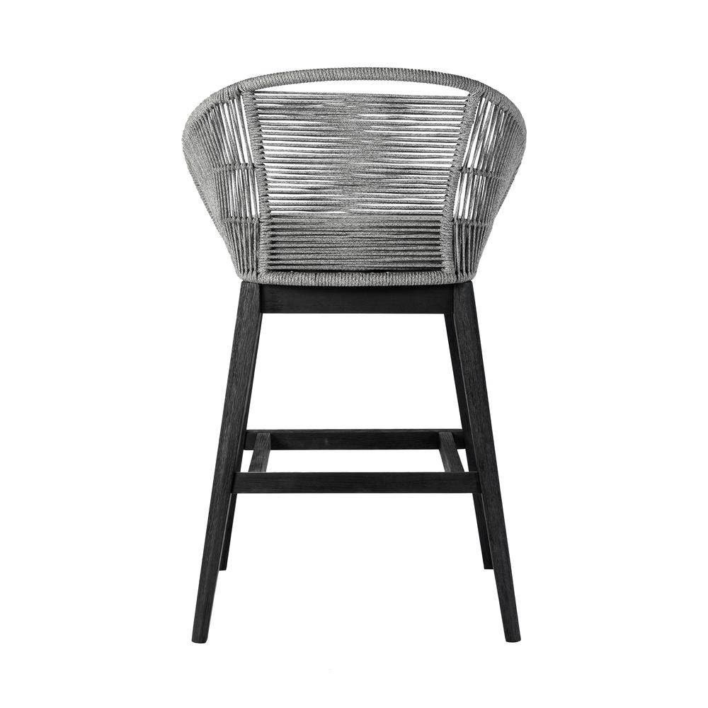 Bar Height Bar Stool in Black Brushed Wood with Grey Rope. Picture 3