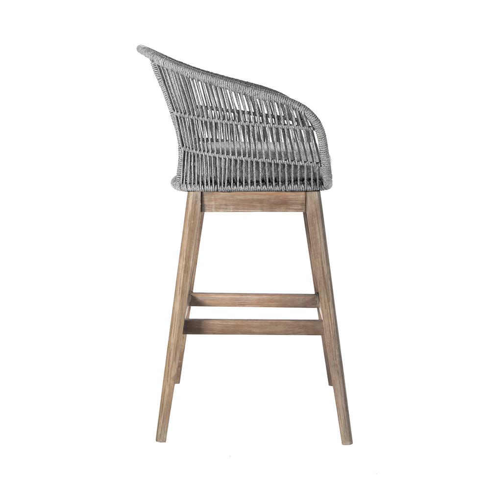 Bar Height Bar Stool in Light Eucalyptus Wood with Grey Rope. Picture 2