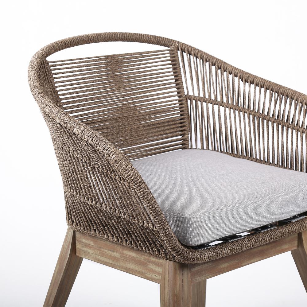 Dining Chair in Light Eucalyptus Wood with Truffle Rope and Grey Cushion. Picture 3