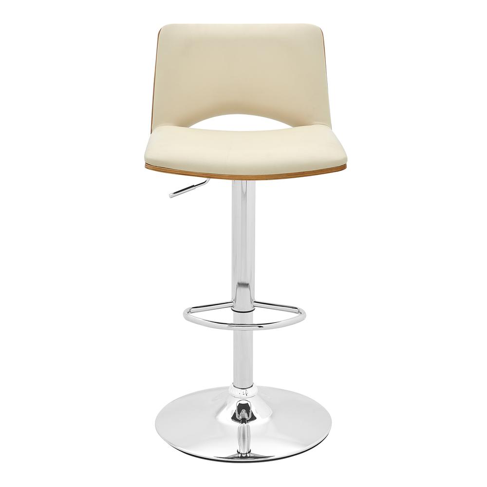 Thierry Adjustable Swivel Cream Faux Leather with Walnut Back and Chrome Bar Stool. Picture 2
