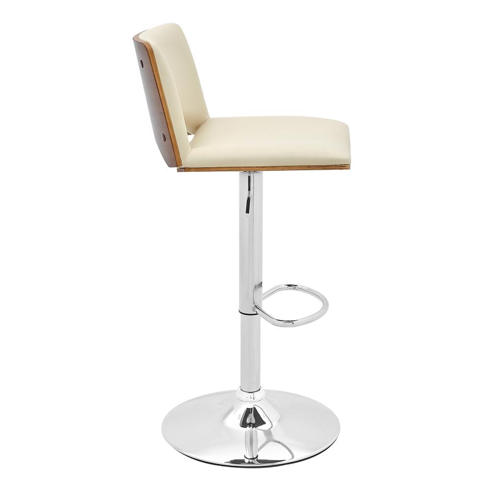 Thierry Adjustable Swivel Cream Faux Leather with Walnut Back and Chrome Bar Stool. Picture 3