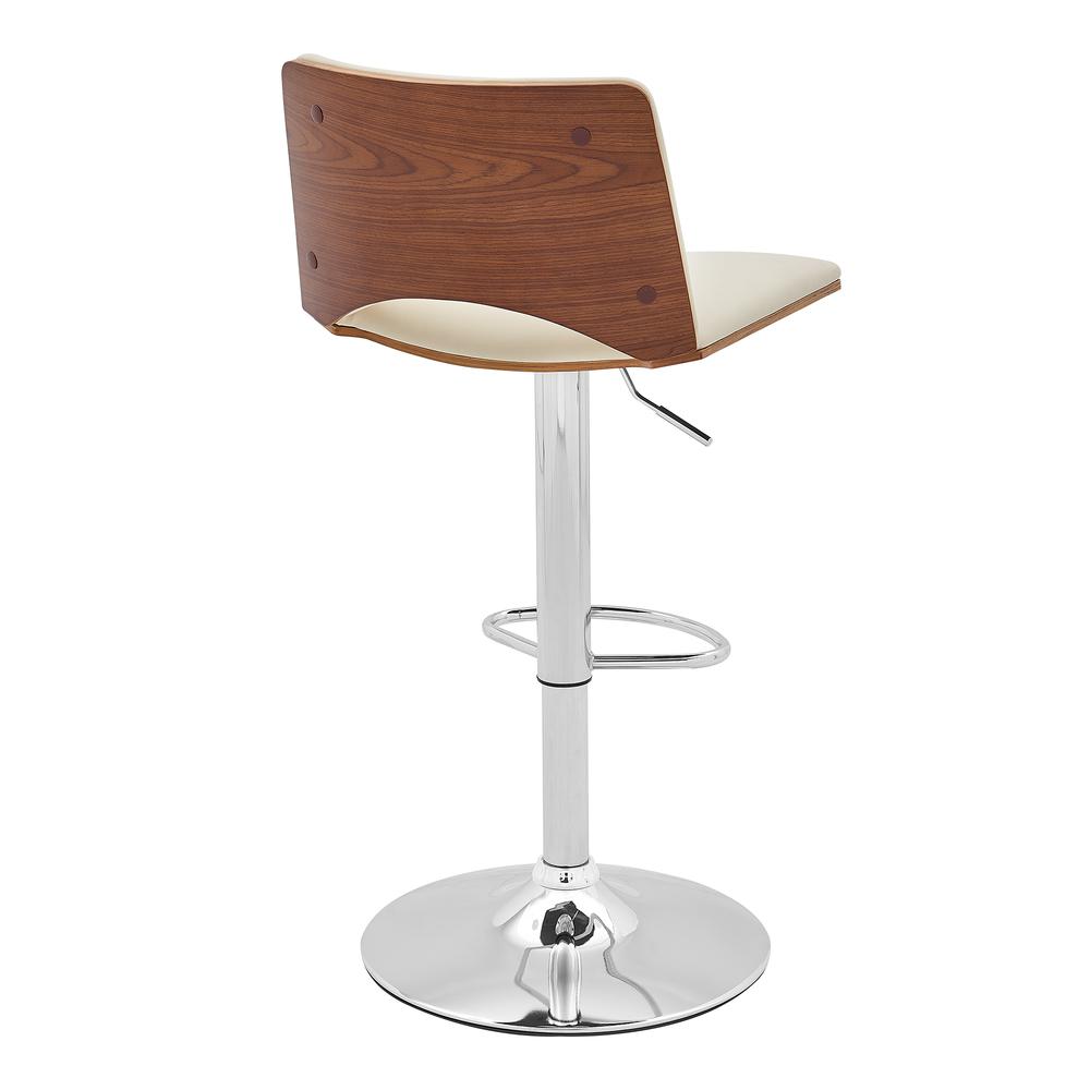 Thierry Adjustable Swivel Cream Faux Leather with Walnut Back and Chrome Bar Stool. Picture 4