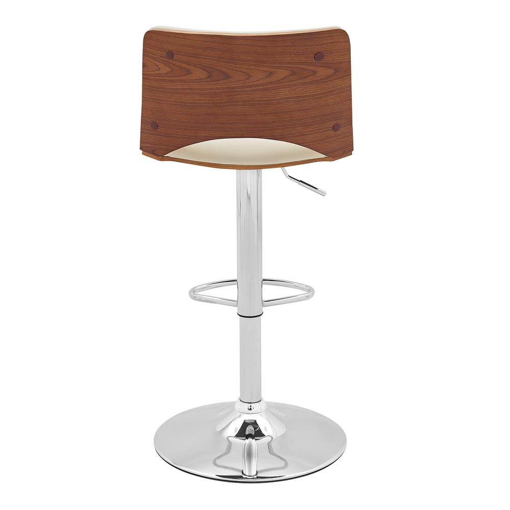 Thierry Adjustable Swivel Cream Faux Leather with Walnut Back and Chrome Bar Stool. Picture 5