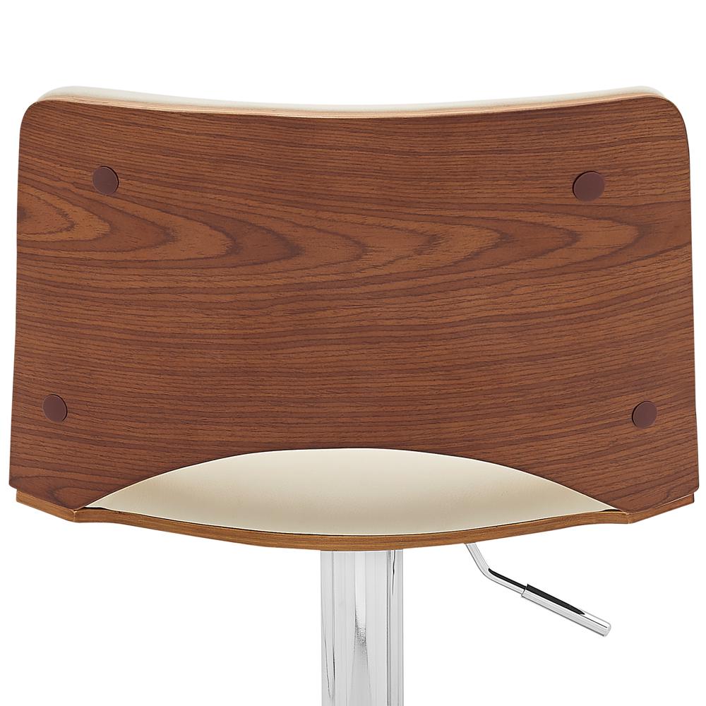 Thierry Adjustable Swivel Cream Faux Leather with Walnut Back and Chrome Bar Stool. Picture 6