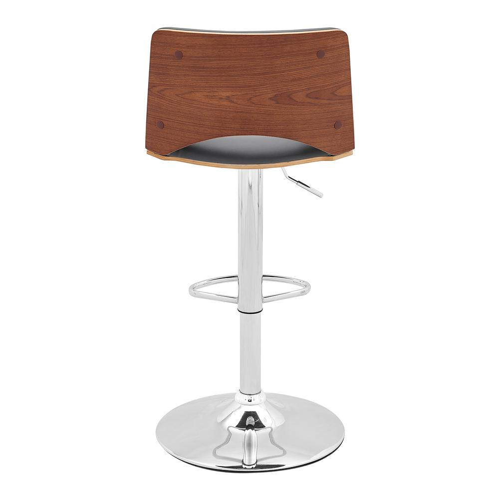 Thierry Adjustable Swivel Gray Faux Leather with Walnut Back and Chrome Bar Stool. Picture 5