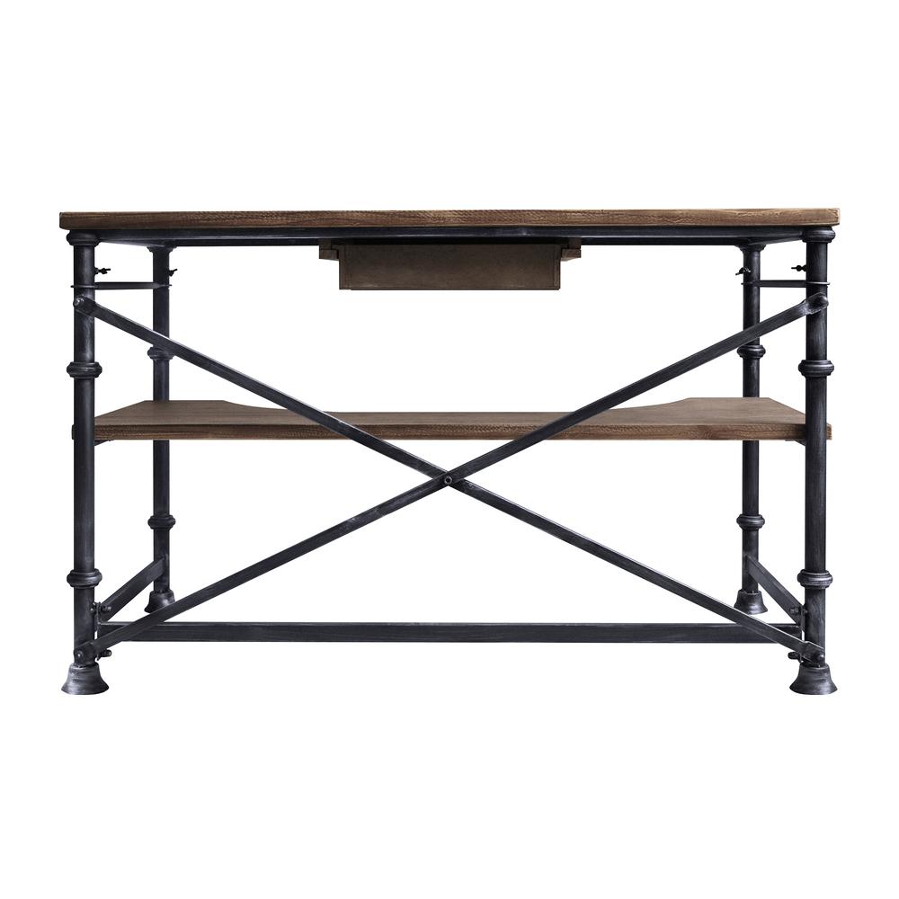 Theo Industrial Desk in Industrial Grey and Pine Wood Top. Picture 2