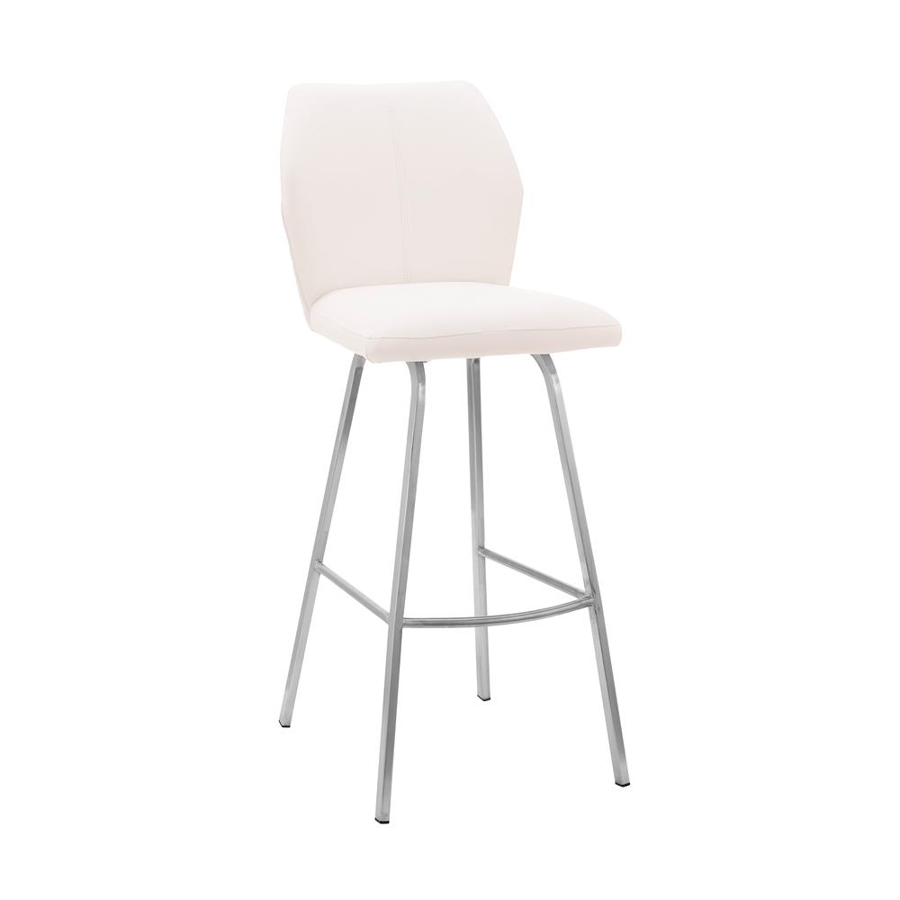 Tandy White Faux Leather and Brushed Stainless Steel 26" Counter Stool. The main picture.