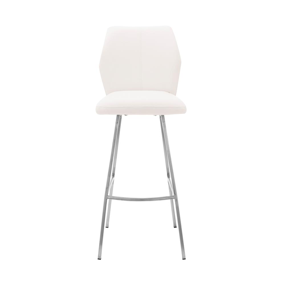 Tandy White Faux Leather and Brushed Stainless Steel 30" Bar Stool. Picture 2