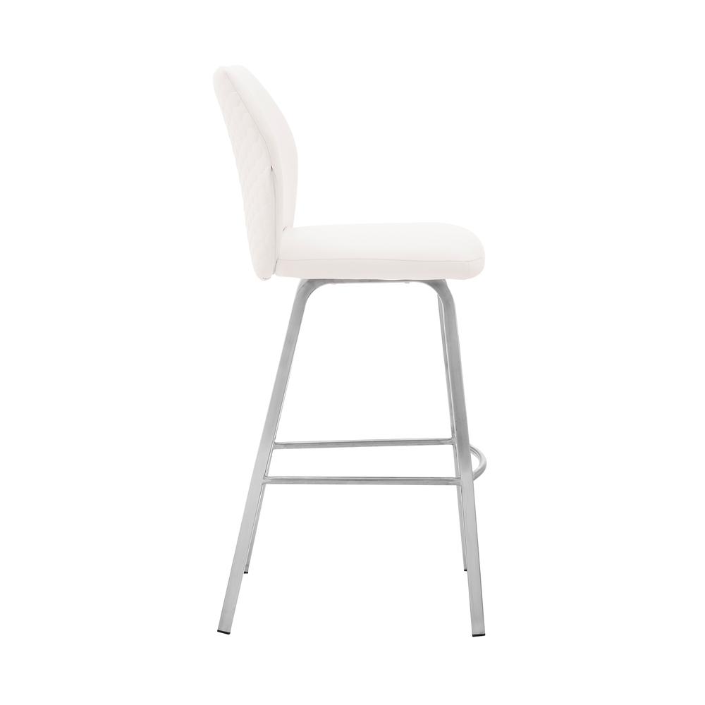 Tandy White Faux Leather and Brushed Stainless Steel 30" Bar Stool. Picture 3