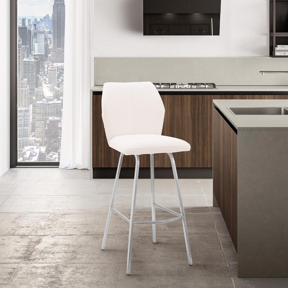 Tandy White Faux Leather and Brushed Stainless Steel 30" Bar Stool. Picture 6