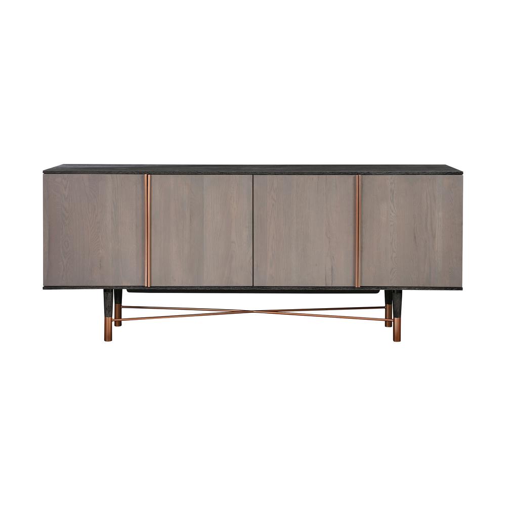 Turin Rustic Oak Wood Sideboard Cabinet with Copper Accent. Picture 1