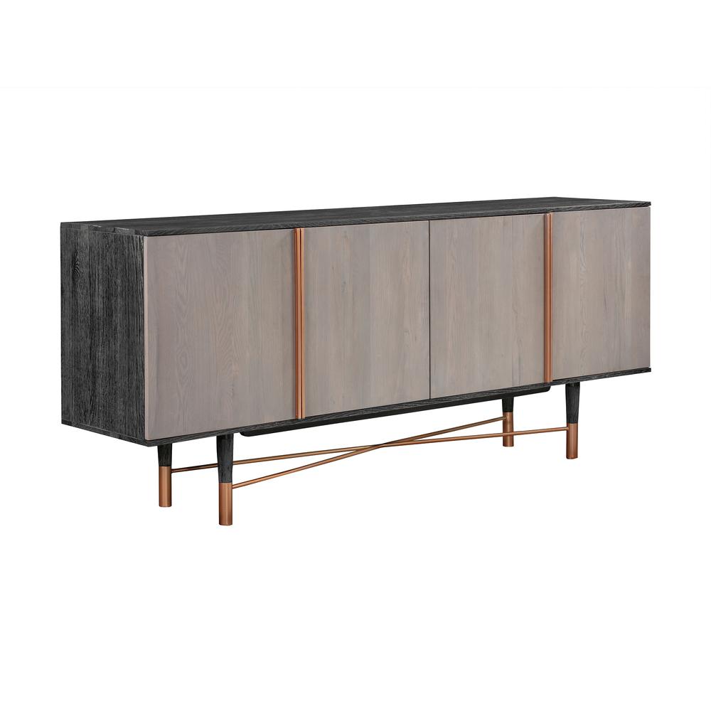 Turin Rustic Oak Wood Sideboard Cabinet with Copper Accent. Picture 2