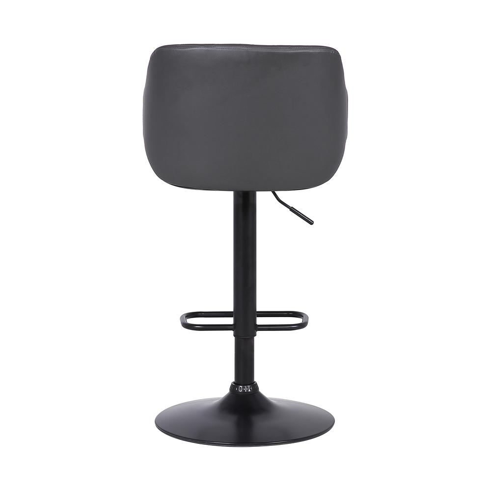 Toby Contemporary Adjustable Barstool in Black Powder Coated Finish with Grey Faux Leather and Black Brushed Wood Finish. Picture 5