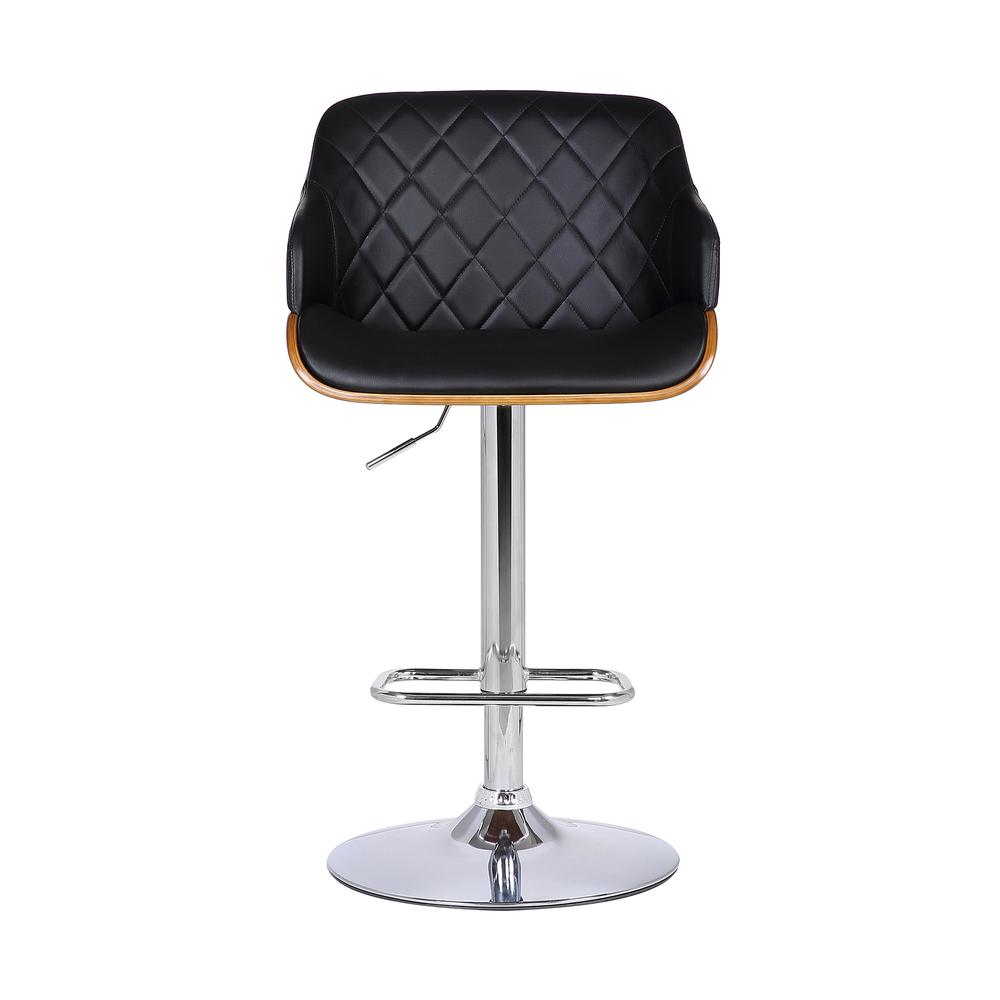 Contemporary Adjustable Barstool in Chrome Finish with Black Faux Leather and Walnut Finish. Picture 2