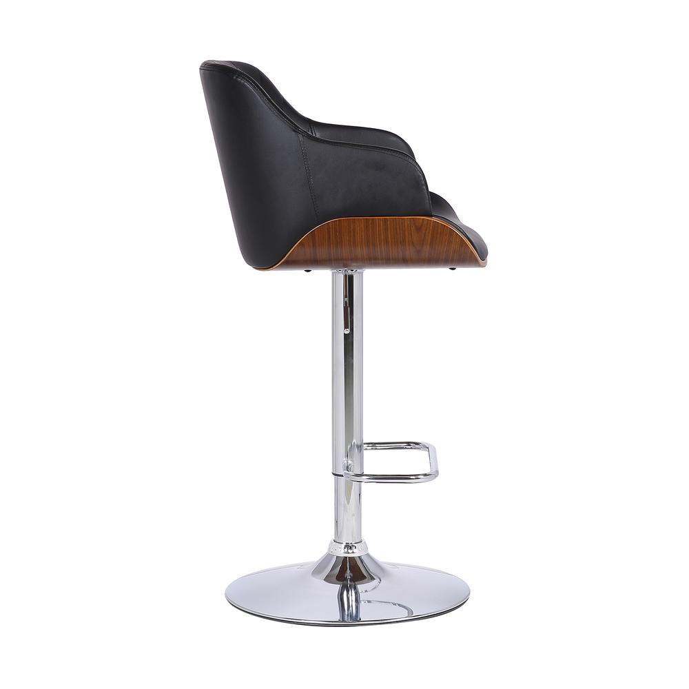 Contemporary Adjustable Barstool in Chrome Finish with Black Faux Leather and Walnut Finish. Picture 3
