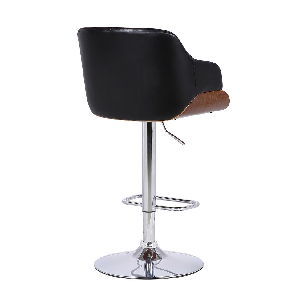 Contemporary Adjustable Barstool in Chrome Finish with Black Faux Leather and Walnut Finish. Picture 4