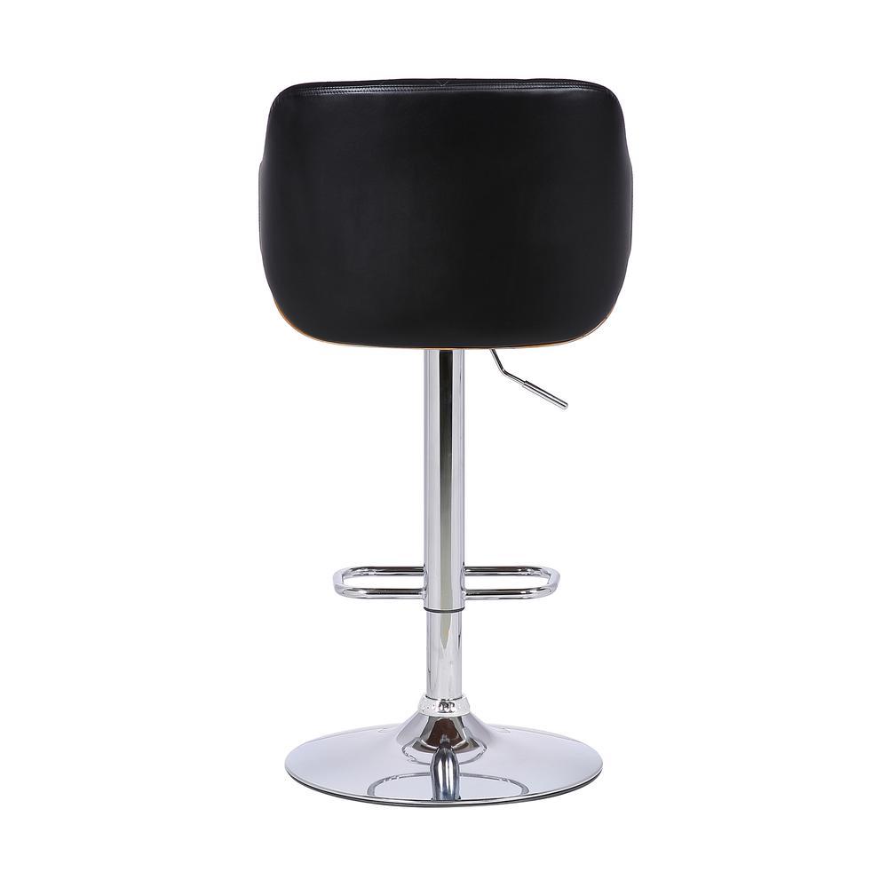 Contemporary Adjustable Barstool in Chrome Finish with Black Faux Leather and Walnut Finish. Picture 5