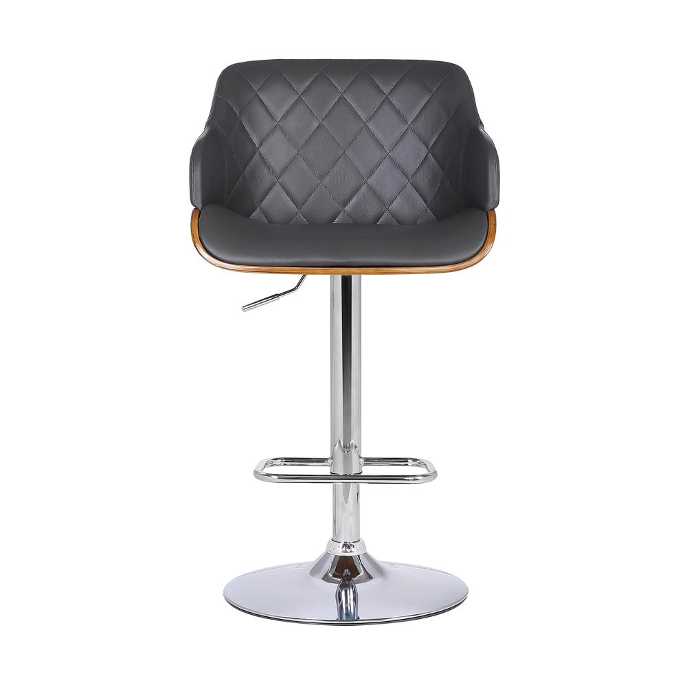 Toby Contemporary Adjustable Barstool in Chrome Finish with Grey Faux Leather and Walnut Finish. Picture 2