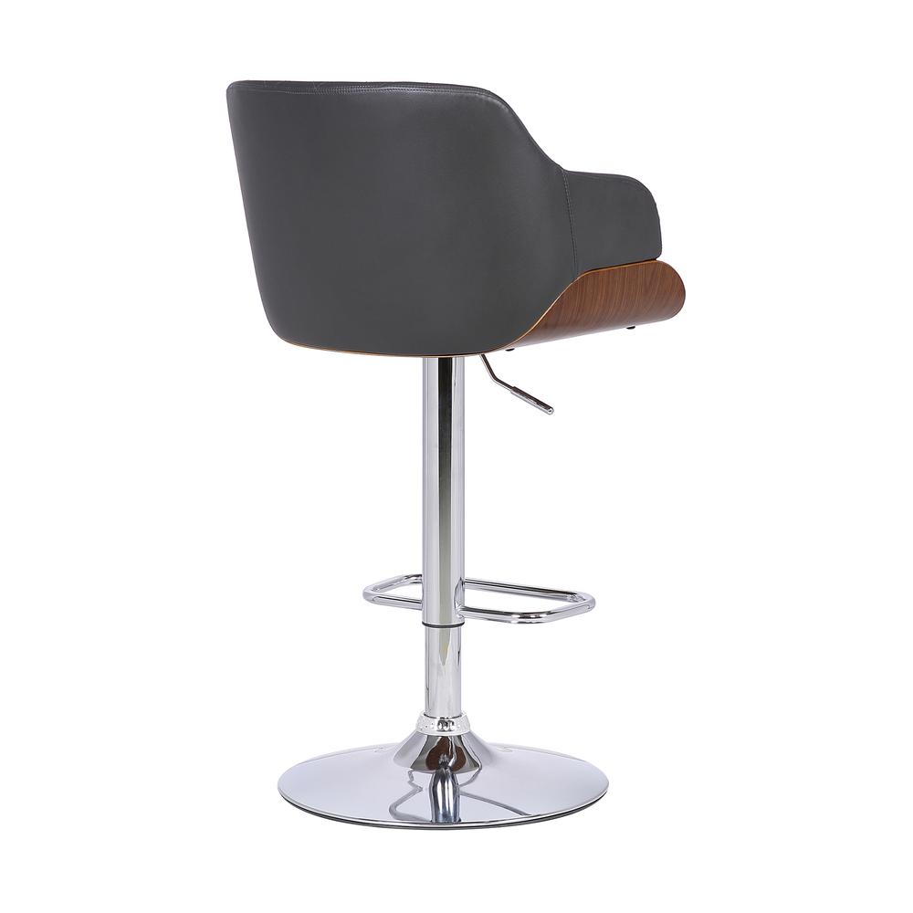 Toby Contemporary Adjustable Barstool in Chrome Finish with Grey Faux Leather and Walnut Finish. Picture 4