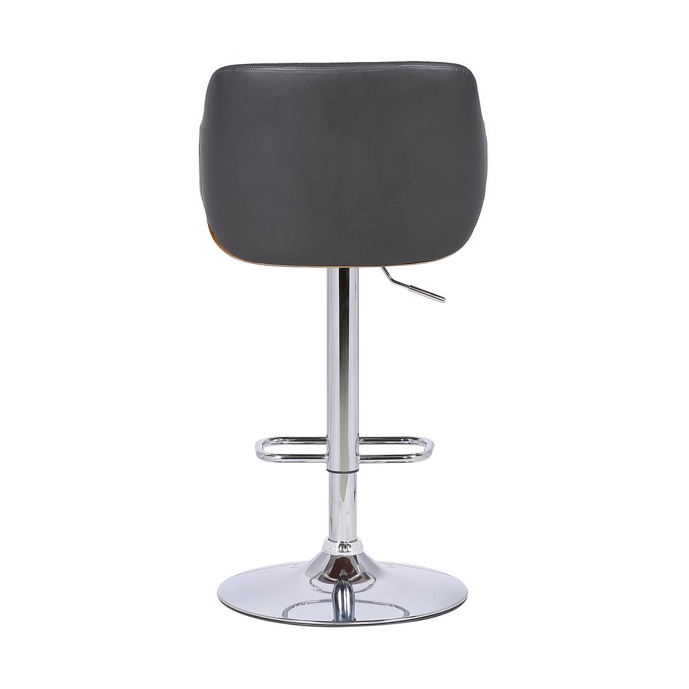Toby Contemporary Adjustable Barstool in Chrome Finish with Grey Faux Leather and Walnut Finish. Picture 5