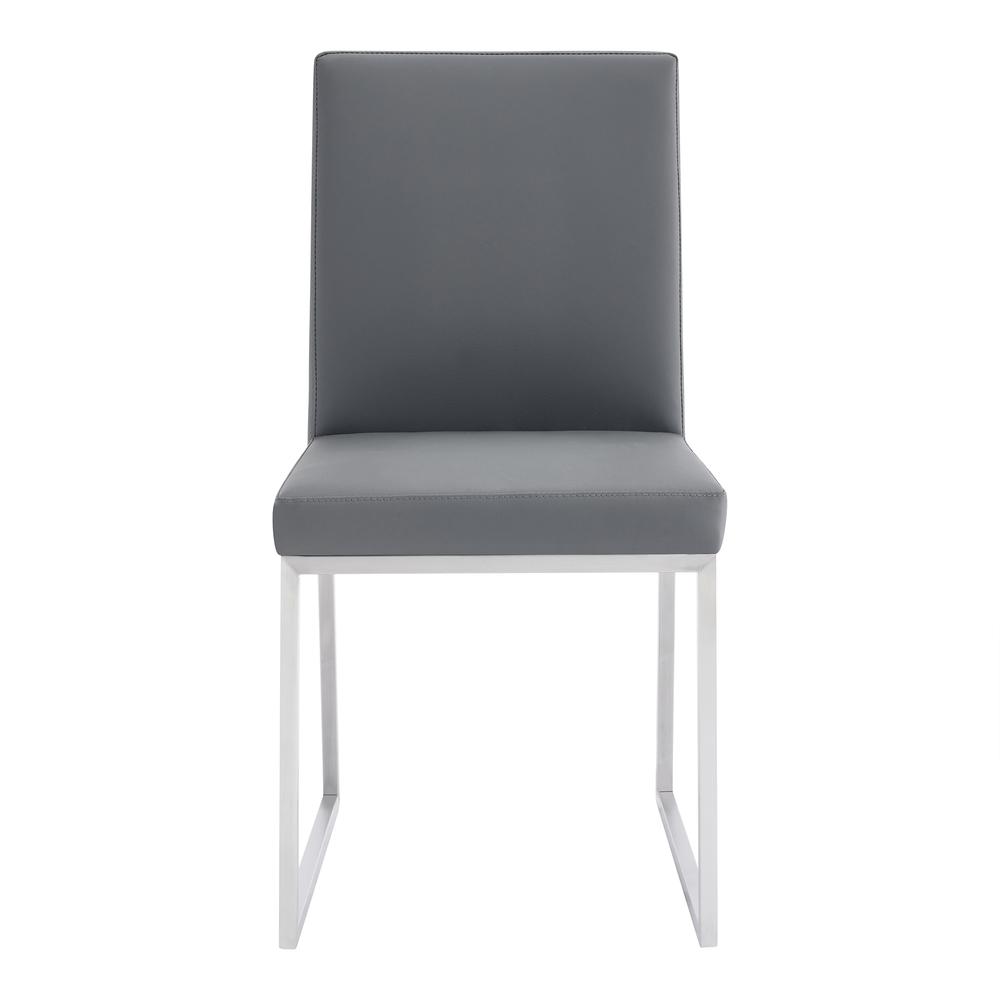 Trevor Contemporary Dining Chair in Brushed Stainless Steel and Grey Faux Leather - Set of 2. Picture 3