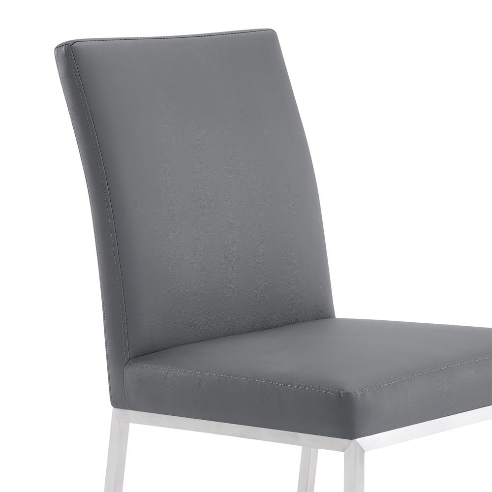 Contemporary Dining Chair in Brushed Stainless Steel - Grey Faux Leather - Set of 2. Picture 6