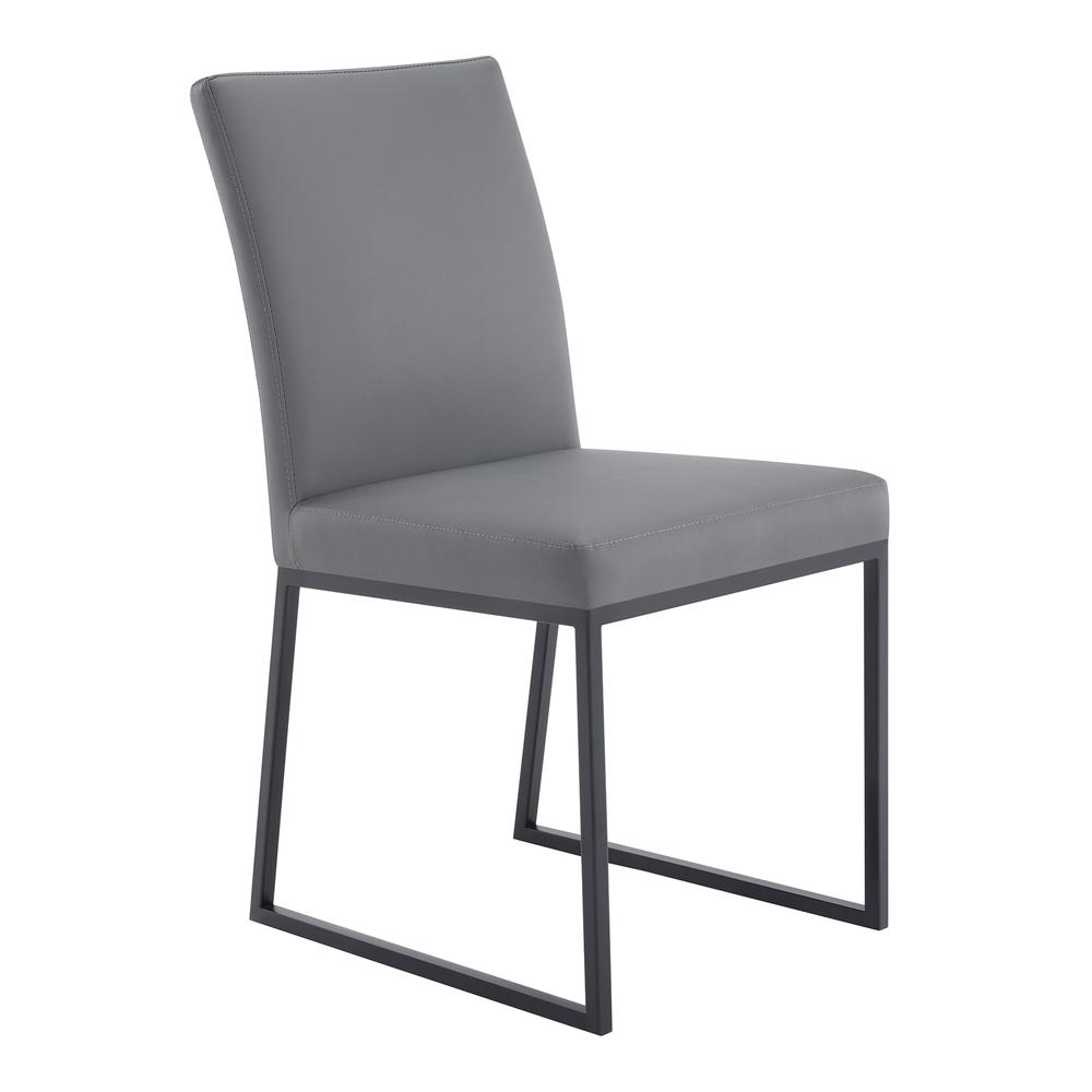 Trevor Contemporary Dining Chair in Matte Black Finish and Grey Faux Leather - Set of 2. Picture 2