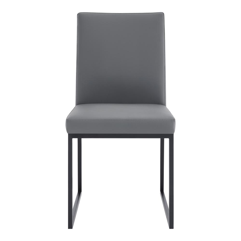 Contemporary Dining Chair in Matte Black Finish and Grey Faux Leather - Set of 2. Picture 3