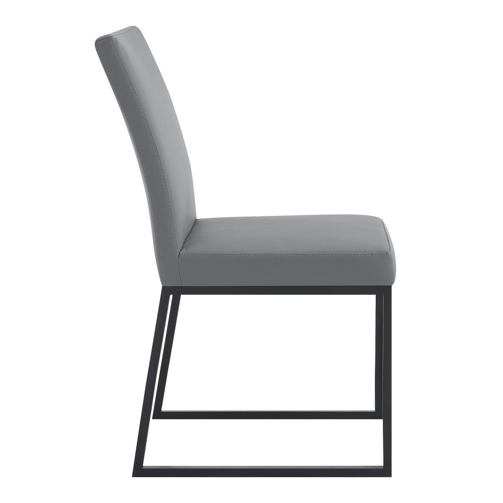 Trevor Contemporary Dining Chair in Matte Black Finish and Grey Faux Leather - Set of 2. Picture 4