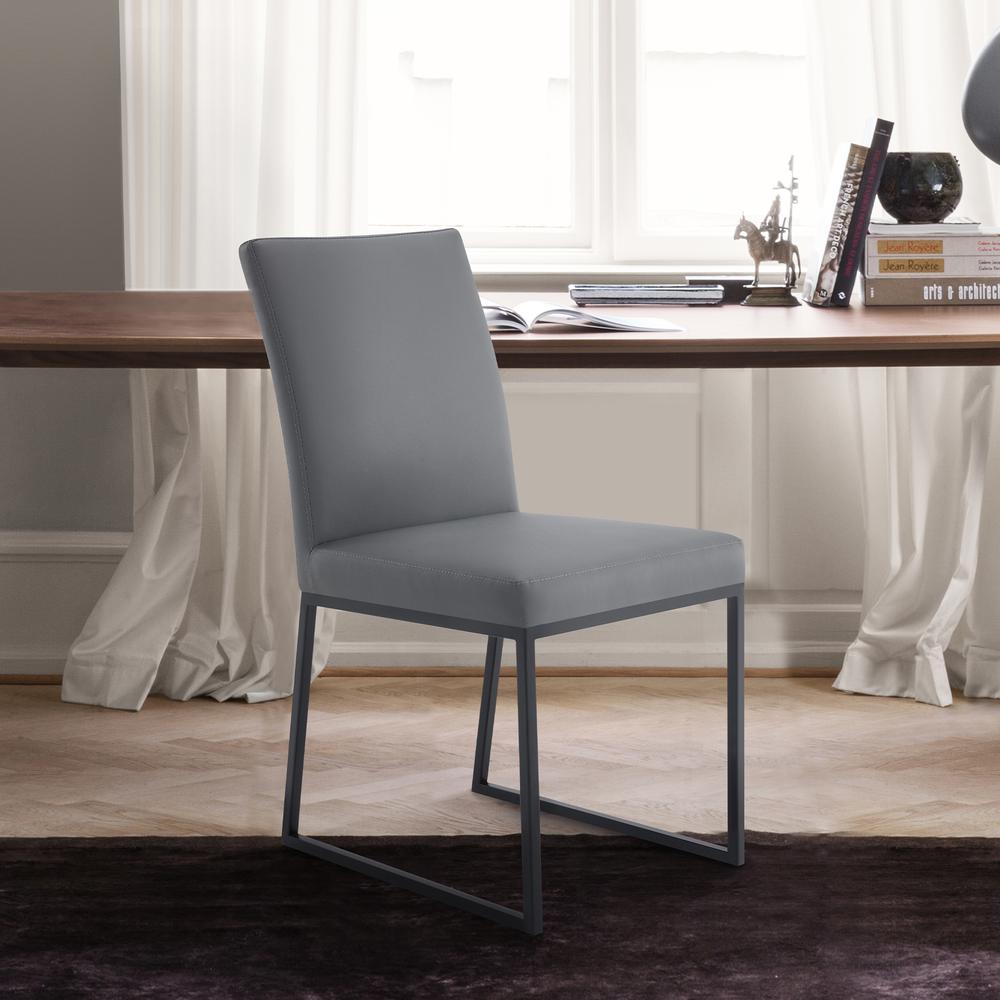 Contemporary Dining Chair in Matte Black Finish and Grey Faux Leather - Set of 2. Picture 9
