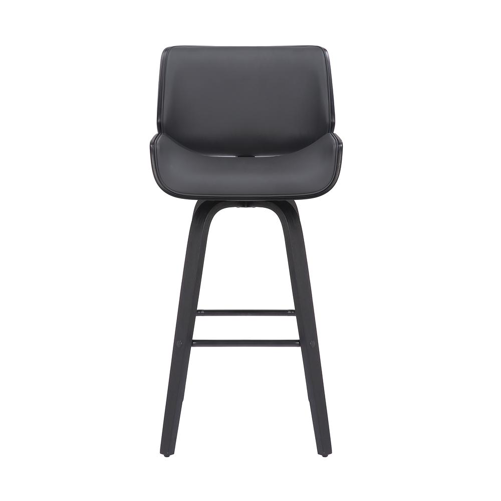 Tyler 26" Counter Height Swivel Grey Faux Leather and Black Wood Bar Stool. Picture 2