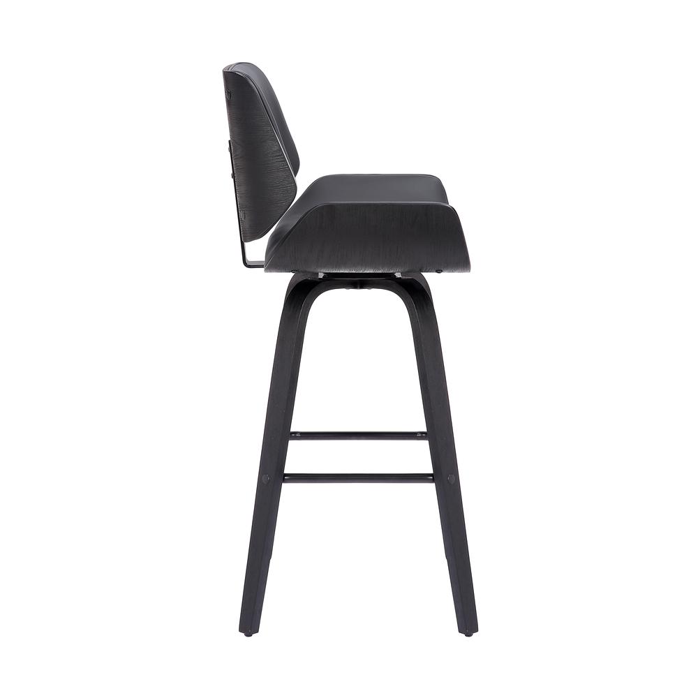 Tyler 26" Counter Height Swivel Grey Faux Leather and Black Wood Bar Stool. Picture 3