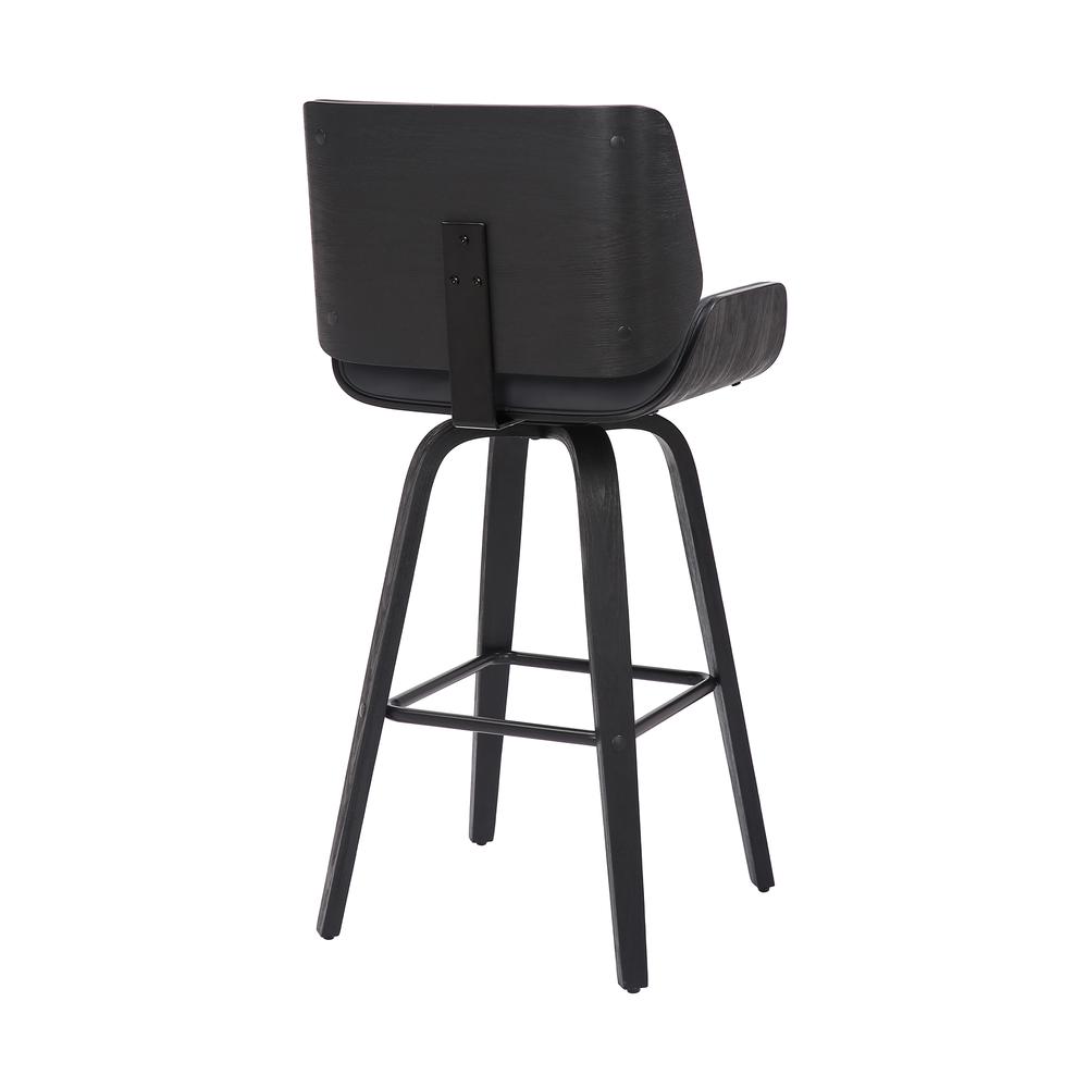 Tyler 26" Counter Height Swivel Grey Faux Leather and Black Wood Bar Stool. Picture 4