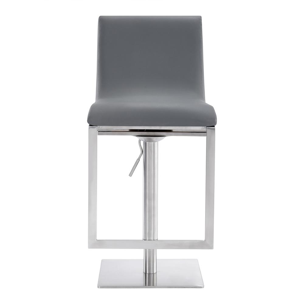 Contemporary Swivel Barstool in Brushed Stainless Steel and Grey Faux Leather. Picture 2
