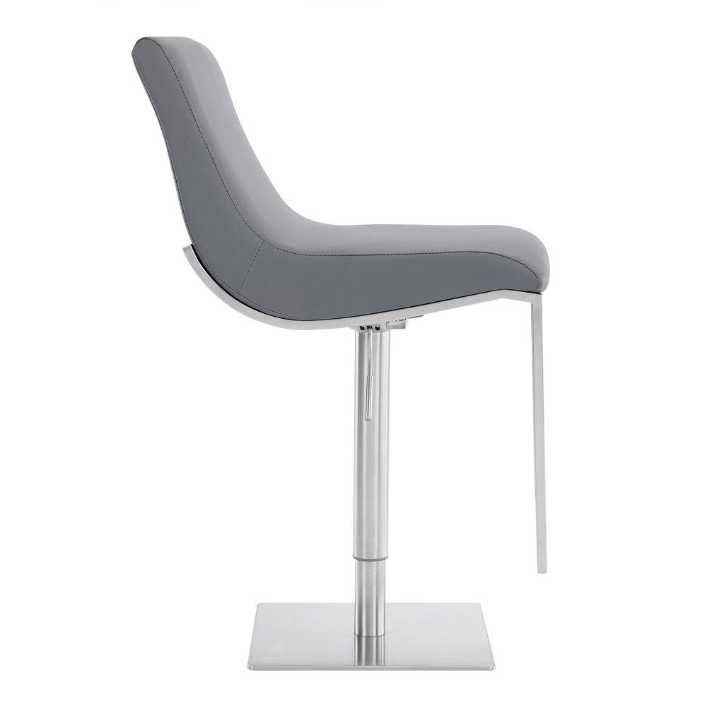 Contemporary Swivel Barstool in Brushed Stainless Steel and Grey Faux Leather. Picture 3