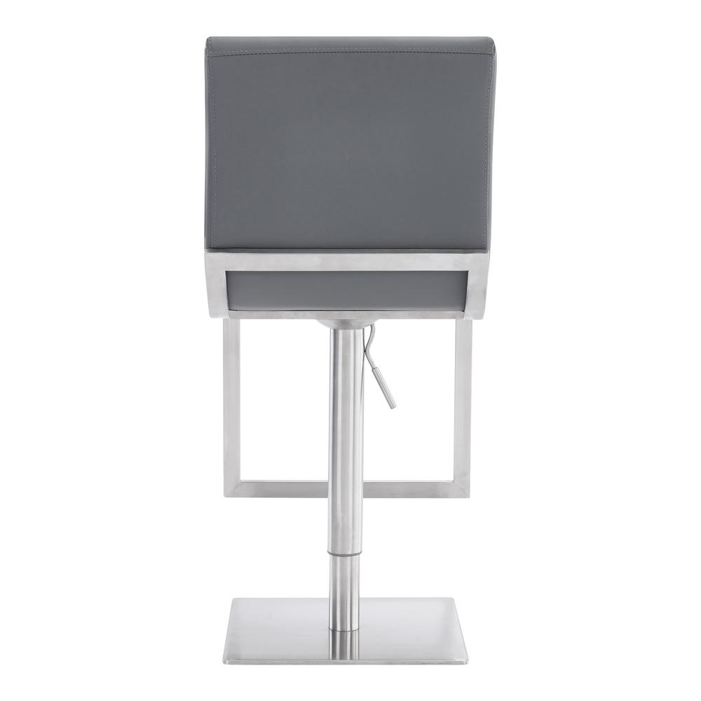 Contemporary Swivel Barstool in Brushed Stainless Steel and Grey Faux Leather. Picture 4